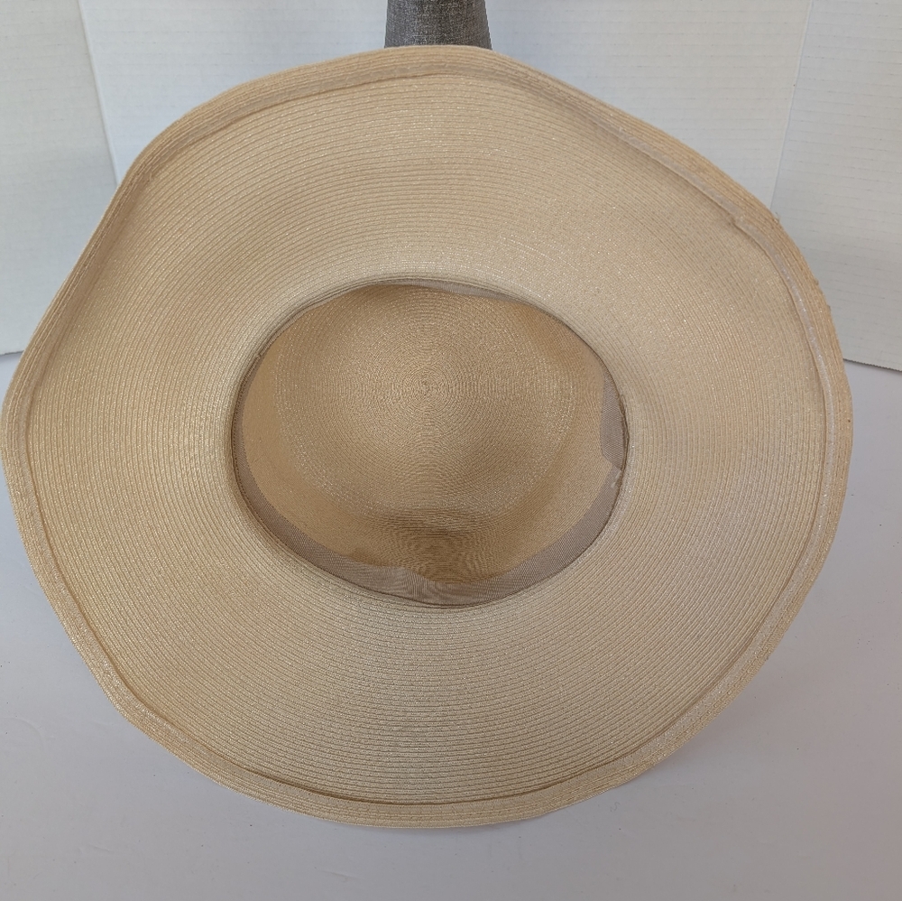 Vintage Hat Cream Brown Ribbon 1970s Floppy Hat Bohemian - Picture 4 of 4